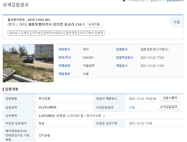 도로 물건 낙찰 결과